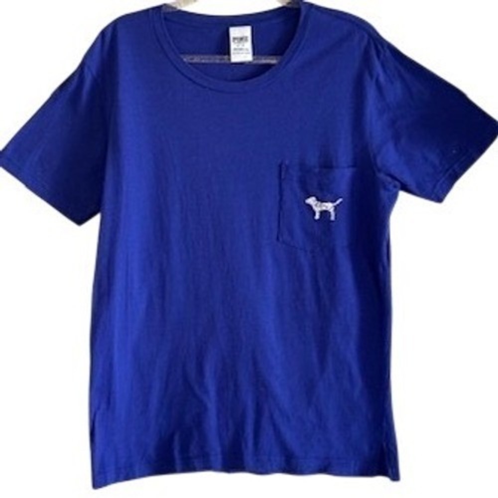 PINK Victoria's Secret Royal Blue Sequin Dog Pocket T-Shirt Medium Cotton
